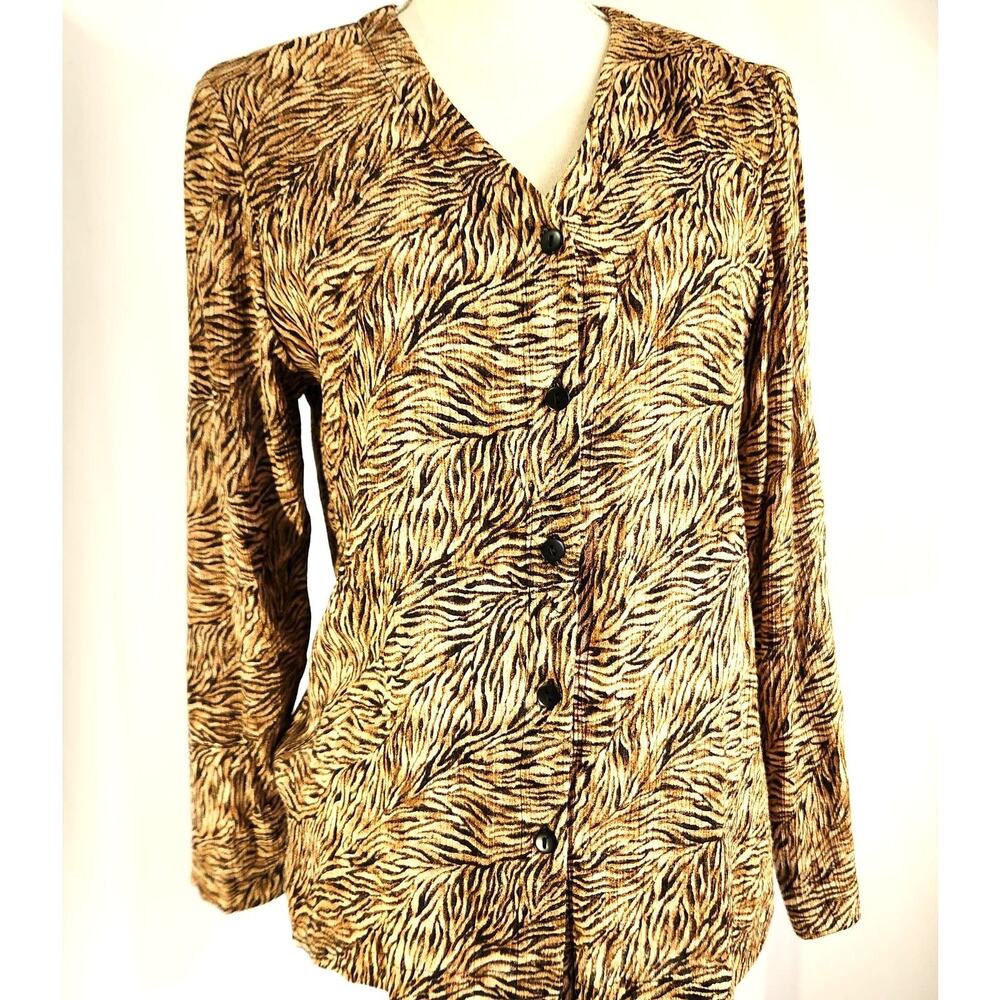 Pendleton Top Size 8P Petite Black & Brown Animal Print Classic Button Up Soft